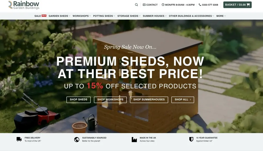 Rainbow Garden Buildings eCommerce website homepage