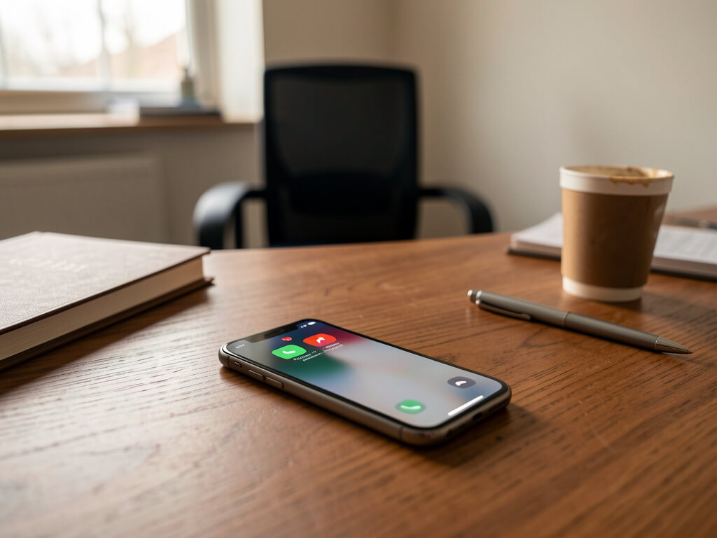 Phone ringing unanswered on an empty desk