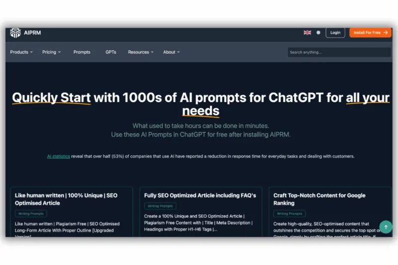 AIPRM's library of AI prompts built into ChatGPT