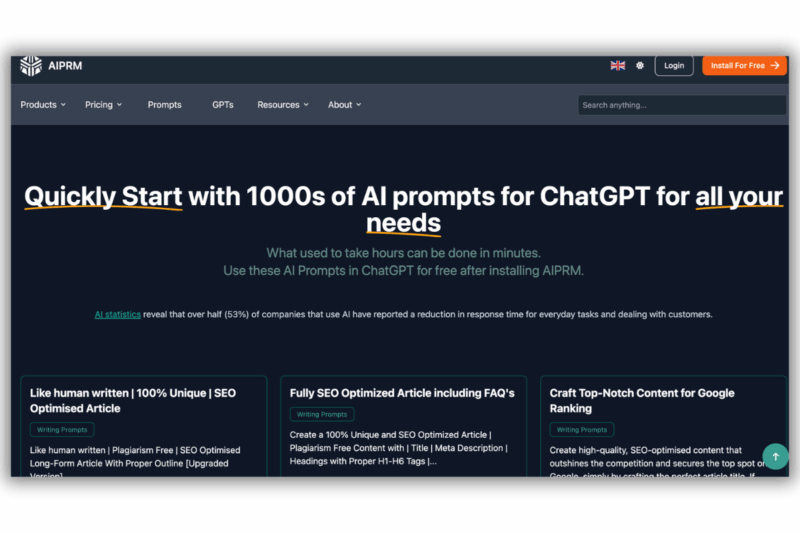 AIPRM's library of AI prompts built into ChatGPT