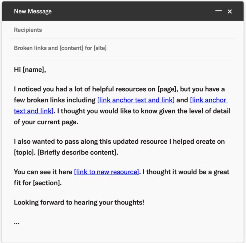Email outreach template for broken link building