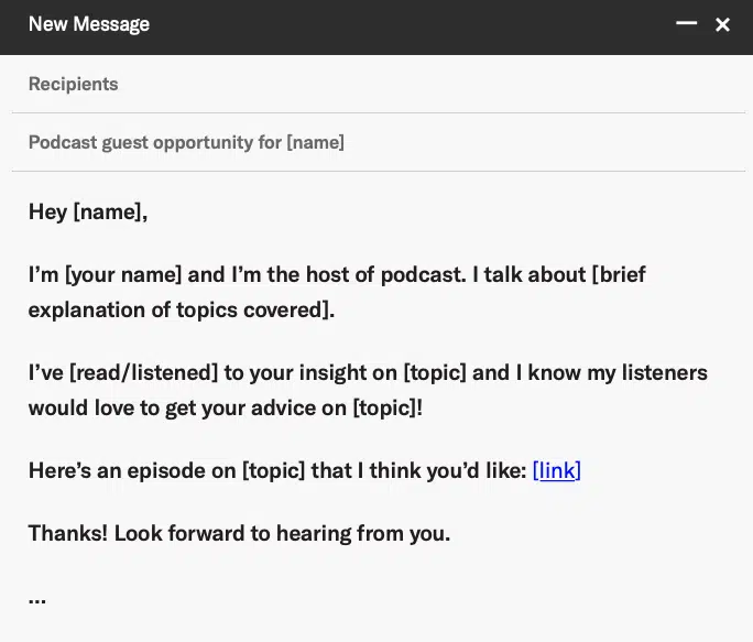 Email outreach template pitching yourself as a podcast guest