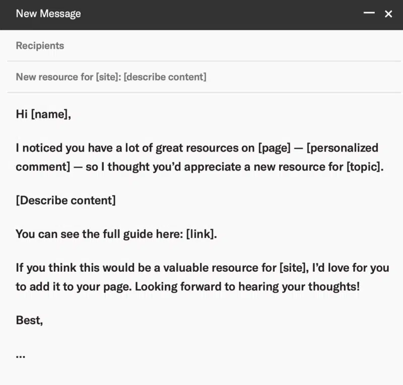 Email outreach template for pitching a new resource to a website owner