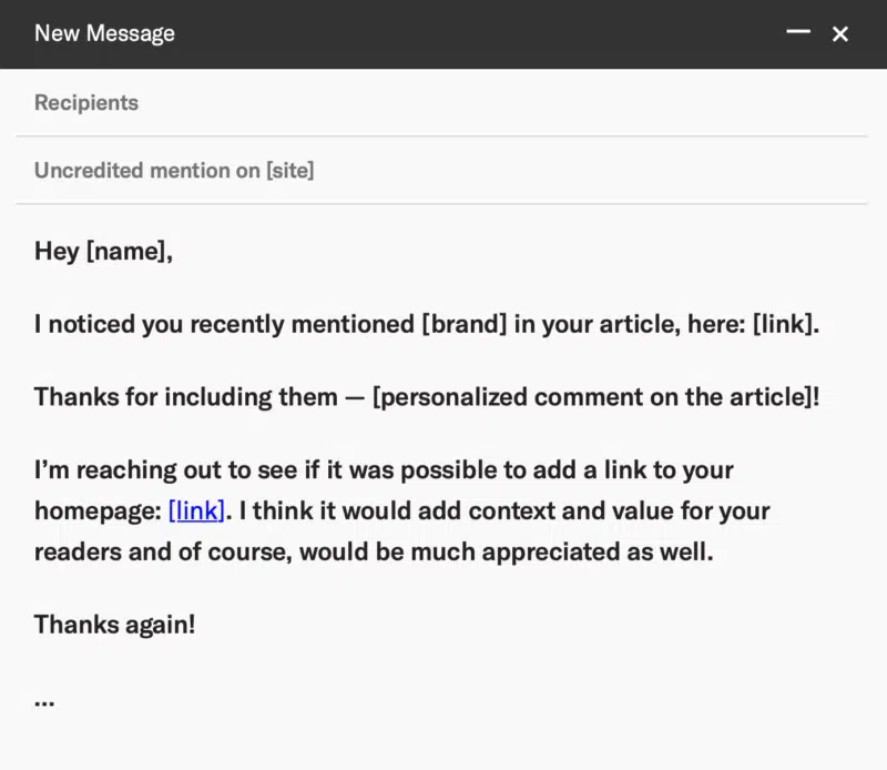 Email outreach template for requesting a link for an uncredited brand mention